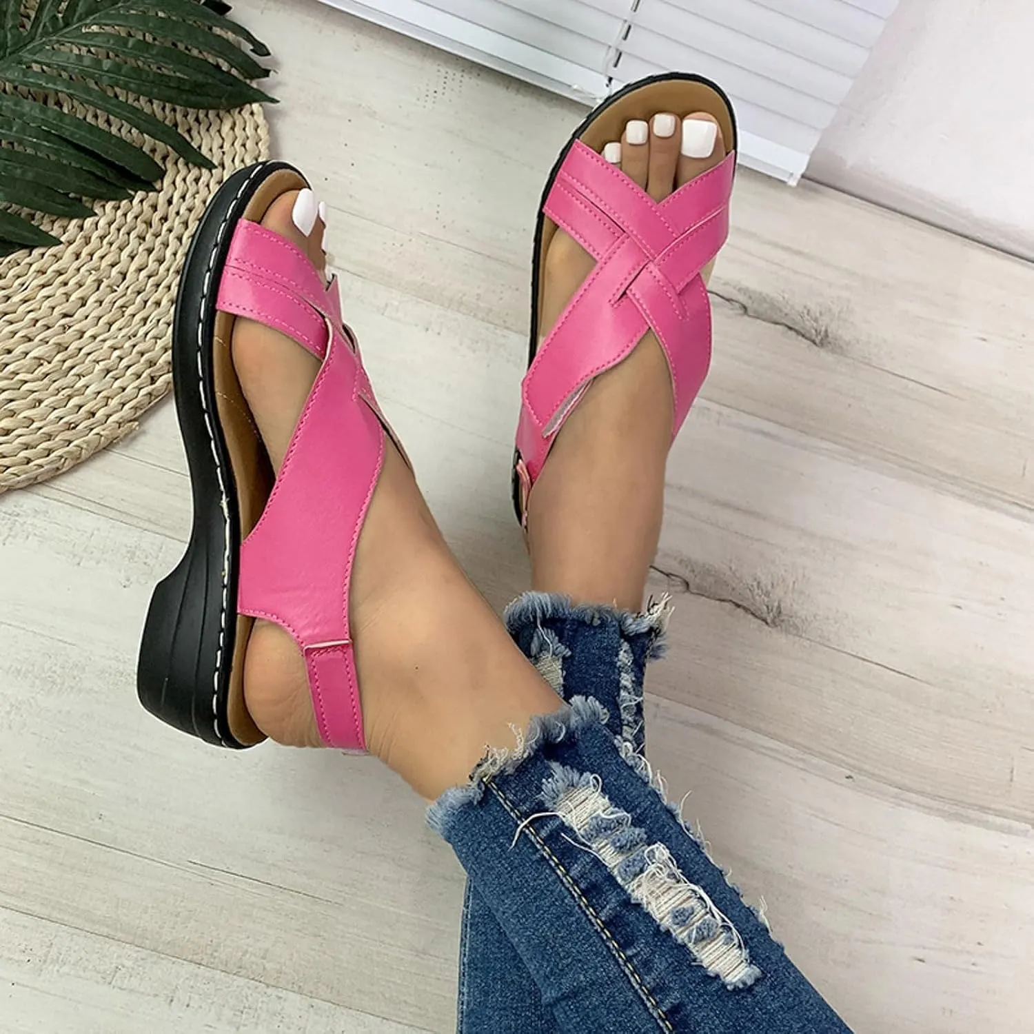 ZSpzx Orthopedic Sandals for Women,2025 Arch Support Wedge Flip Flops Slide Open Toe Crisscross Straps Slip On Dressy Summer Comfortable Slides Memory Foam Walking Beach Shoes