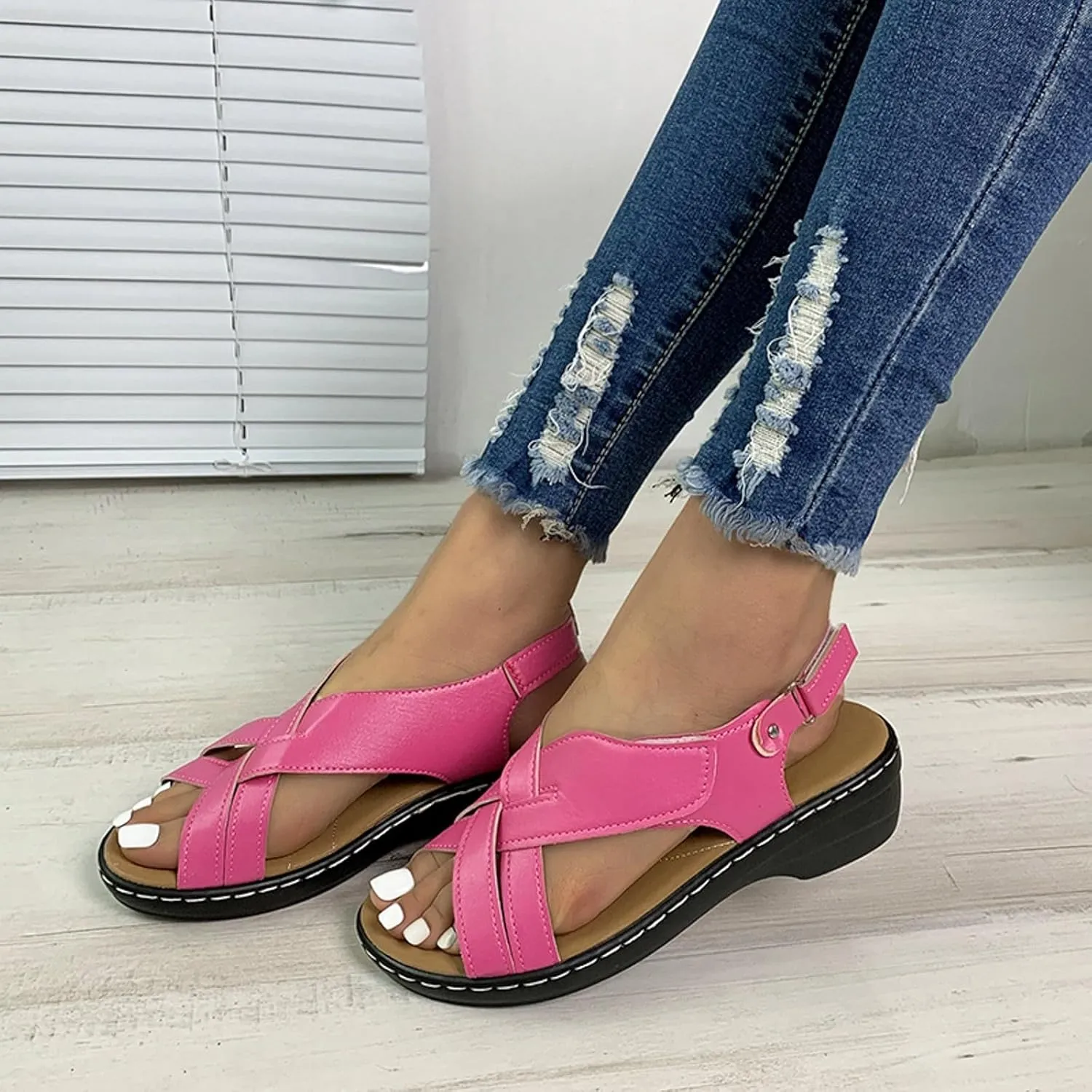 ZSpzx Orthopedic Sandals for Women,2025 Arch Support Wedge Flip Flops Slide Open Toe Crisscross Straps Slip On Dressy Summer Comfortable Slides Memory Foam Walking Beach Shoes
