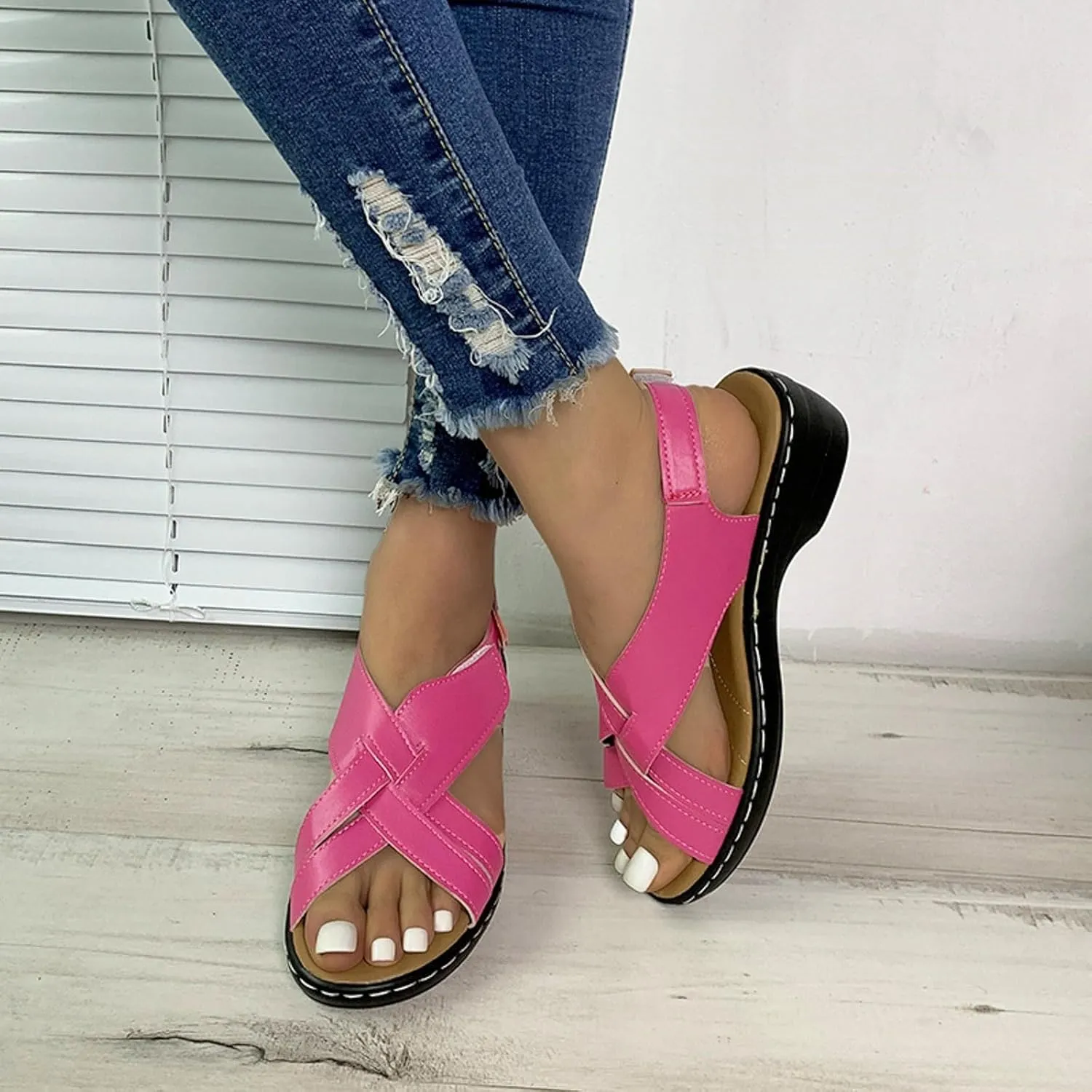 ZSpzx Orthopedic Sandals for Women,2025 Arch Support Wedge Flip Flops Slide Open Toe Crisscross Straps Slip On Dressy Summer Comfortable Slides Memory Foam Walking Beach Shoes