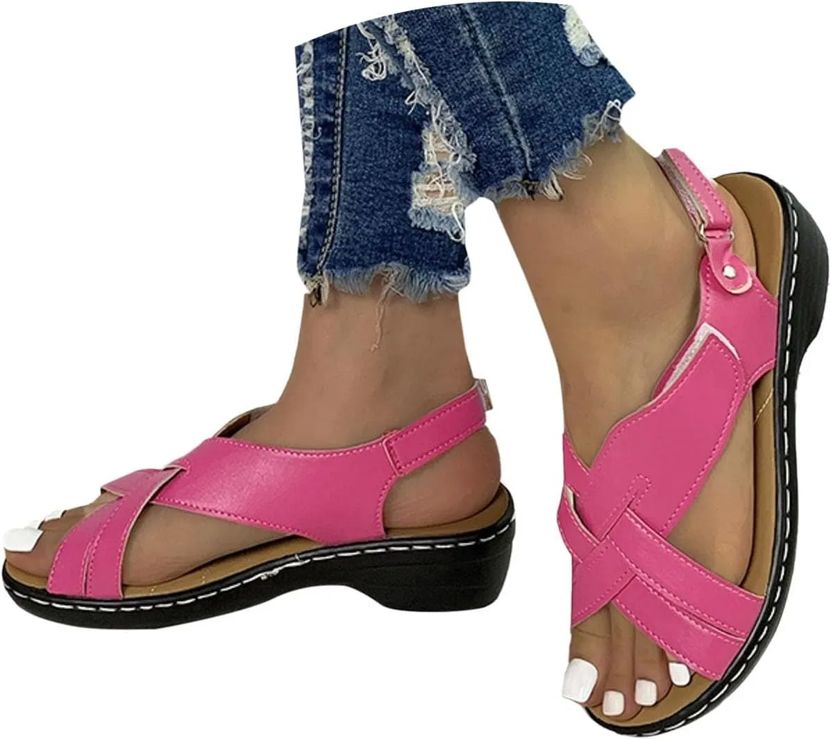 ZSpzx Orthopedic Sandals for Women,2025 Arch Support Wedge Flip Flops Slide Open Toe Crisscross Straps Slip On Dressy Summer Comfortable Slides Memory Foam Walking Beach Shoes