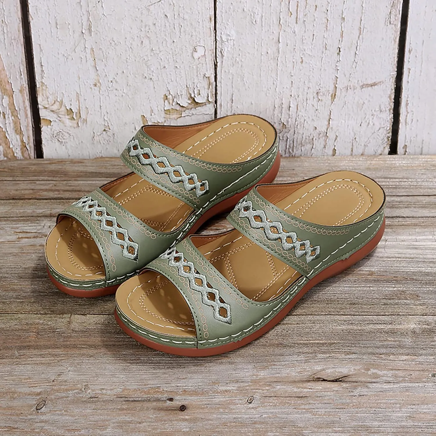 ZSpzx Orthopedic Sandals For Women,Women's Orthotic 2025 Dressy Summer Flat Open Toe Platform Sandals Hollow Out Comfortable Casual Boho Slip on Memory Foam Beach Slides Sandals Outdoor Walking Shoes