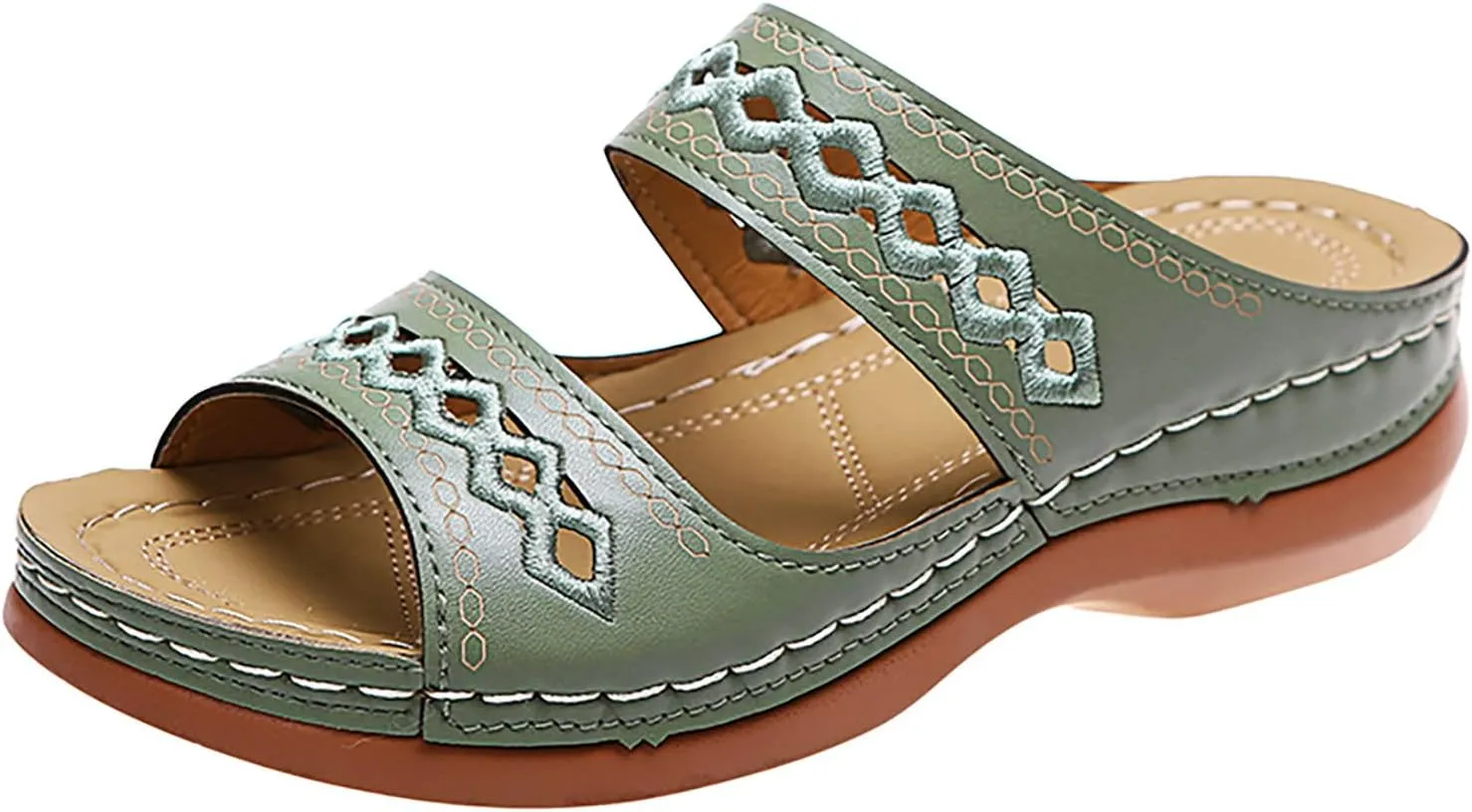 ZSpzx Orthopedic Sandals For Women,Women's Orthotic 2025 Dressy Summer Flat Open Toe Platform Sandals Hollow Out Comfortable Casual Boho Slip on Memory Foam Beach Slides Sandals Outdoor Walking Shoes