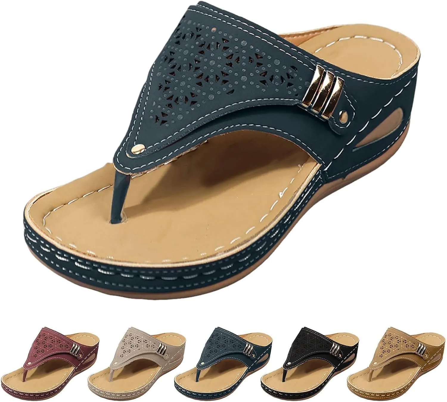 ZSpzx Women's Slide Sandals,Orthopedic Wedge Sandals for Women Dressy Summer 2025 Foot Arch Support Flip Flops Casual Slip on Sandals Beach Plantar Fasciitis Sandals Comfortable Outdoor Walking Shoes