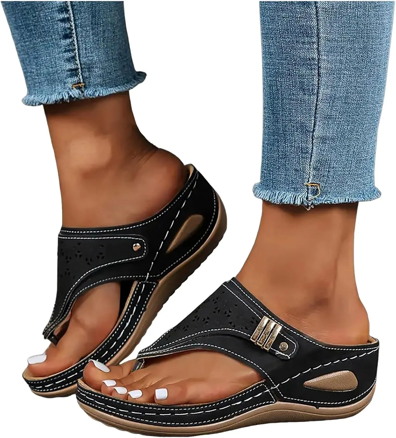 ZSpzx Women's Slide Sandals,Orthopedic Wedge Sandals for Women Dressy Summer 2025 Foot Arch Support Flip Flops Casual Slip on Sandals Beach Plantar Fasciitis Sandals Comfortable Outdoor Walking Shoes