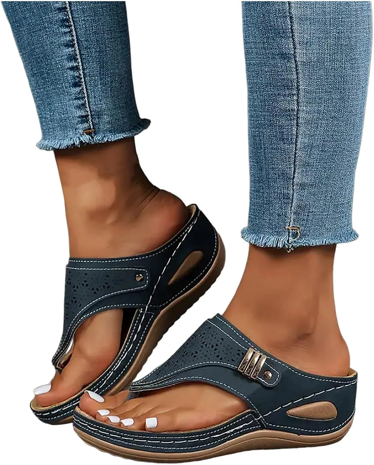 ZSpzx Women's Slide Sandals,Orthopedic Wedge Sandals for Women Dressy Summer 2025 Foot Arch Support Flip Flops Casual Slip on Sandals Beach Plantar Fasciitis Sandals Comfortable Outdoor Walking Shoes
