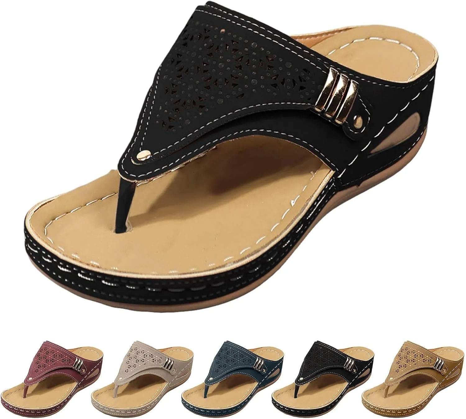 ZSpzx Women's Slide Sandals,Orthopedic Wedge Sandals for Women Dressy Summer 2025 Foot Arch Support Flip Flops Casual Slip on Sandals Beach Plantar Fasciitis Sandals Comfortable Outdoor Walking Shoes