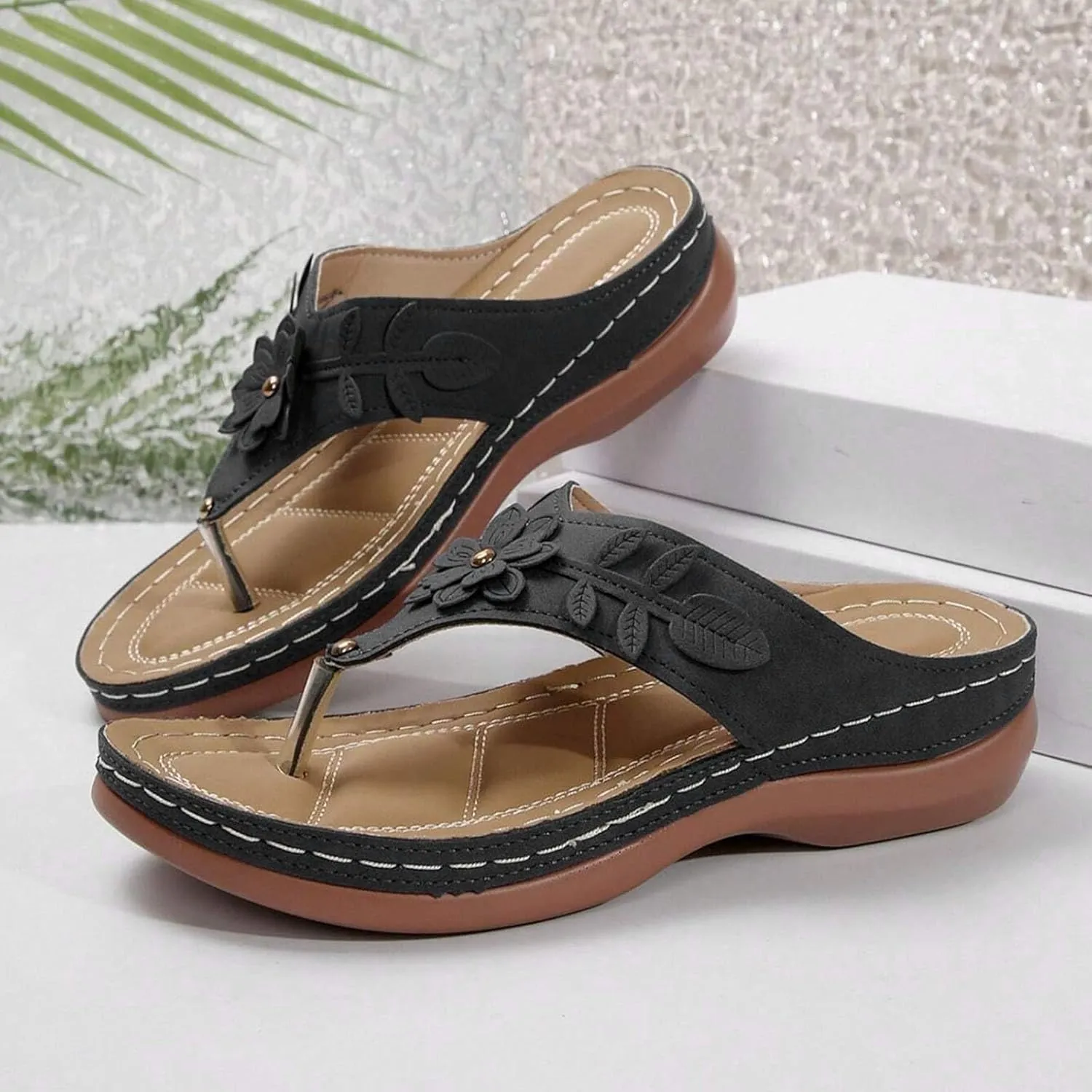 ZSpzx Women's Slide Sandals,Wedge Sandals for Women 2025 Orthopedic Flip Flops Comfortable Cushion Dressy Summer Casual Bunion Womens Orthotic Platform Foot Plantar Fasciitis Beach Walking Shoes